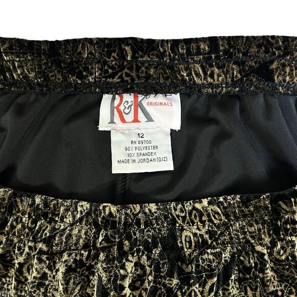 R K Originals Velvet Pants Size 12 Black Gold Design Elastic Pull On Wide Leg - Picture 5 of 6